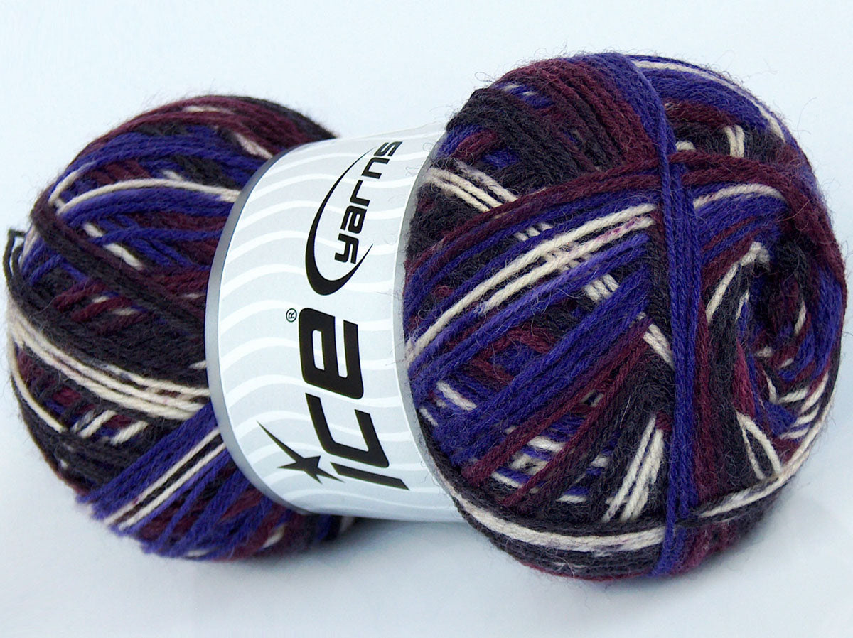 Lot of 4 x 100gr Skeins Ice Yarns COLORWAY SOCK (75% Superwash Wool) Yarn Purple Shades Cream