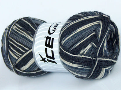 Lot of 4 x 100gr Skeins Ice Yarns COLORWAY SOCK (75% Superwash Wool) Yarn Black Grey Shades Cream