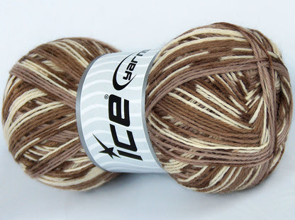 Lot of 4 x 100gr Skeins Ice Yarns COLORWAY SOCK (75% Superwash Wool) Yarn Brown Shades Cream