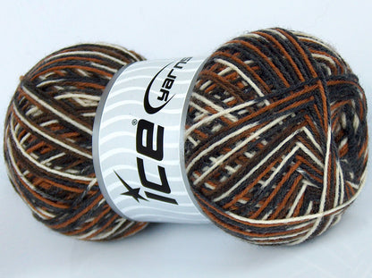 Lot of 4 x 100gr Skeins Ice Yarns COLORWAY SOCK (75% Superwash Wool) Yarn Dark Grey Brown Cream