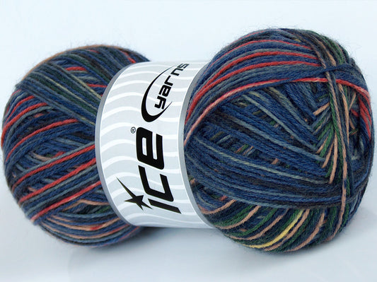 Lot of 4 x 100gr Skeins Ice Yarns COLORWAY SOCK (75% Superwash Wool) Yarn Blue Shades Green Yellow Red Pink