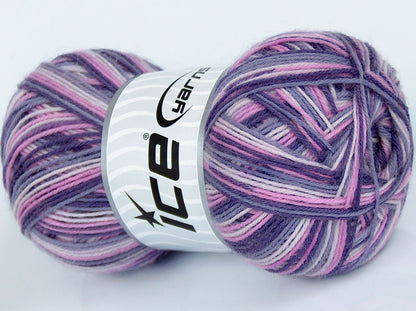Lot of 4 x 100gr Skeins Ice Yarns COLORWAY SOCK (75% Superwash Wool) Yarn Purple Shades Pink Cream