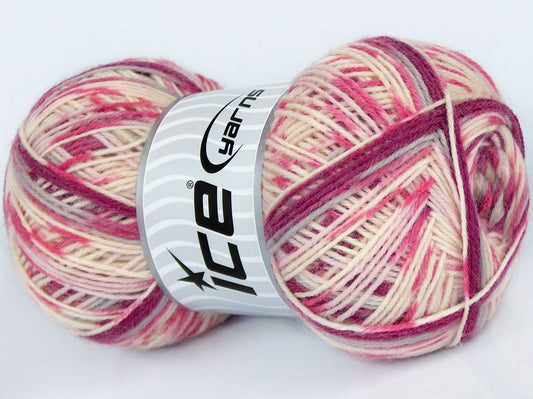 Lot of 4 x 100gr Skeins Ice Yarns COLORWAY SOCK (75% Superwash Wool) Yarn Pink Shades Light Grey Cream