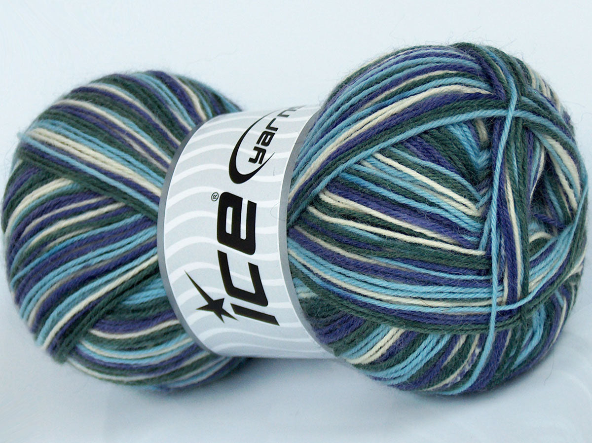 Lot of 4 x 100gr Skeins Ice Yarns COLORWAY SOCK (75% Superwash Wool) Yarn Green Light Blue Lilac Cream