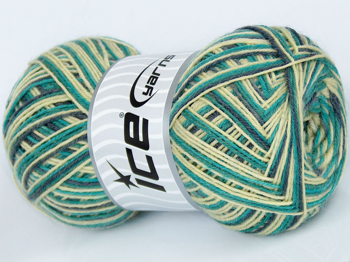 Lot of 4 x 100gr Skeins Ice Yarns COLORWAY SOCK (75% Superwash Wool) Yarn Green Shades Grey