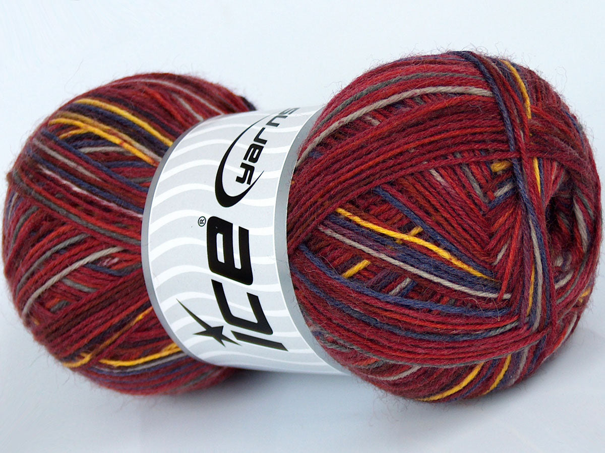 Lot of 4 x 100gr Skeins Ice Yarns COLORWAY SOCK (75% Superwash Wool) Yarn Burgundy Shades Grey Purple Yellow Cream