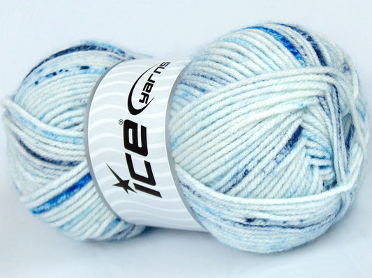Lot of 4 x 100gr Skeins Ice Yarns SALE SELF-STRIPING Yarn White Blue Shades