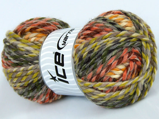 Lot of 3 x 135gr Skeins Ice Yarns SALE WINTER (50% Wool) Yarn Grey Brown Cream Orange Green Yellow