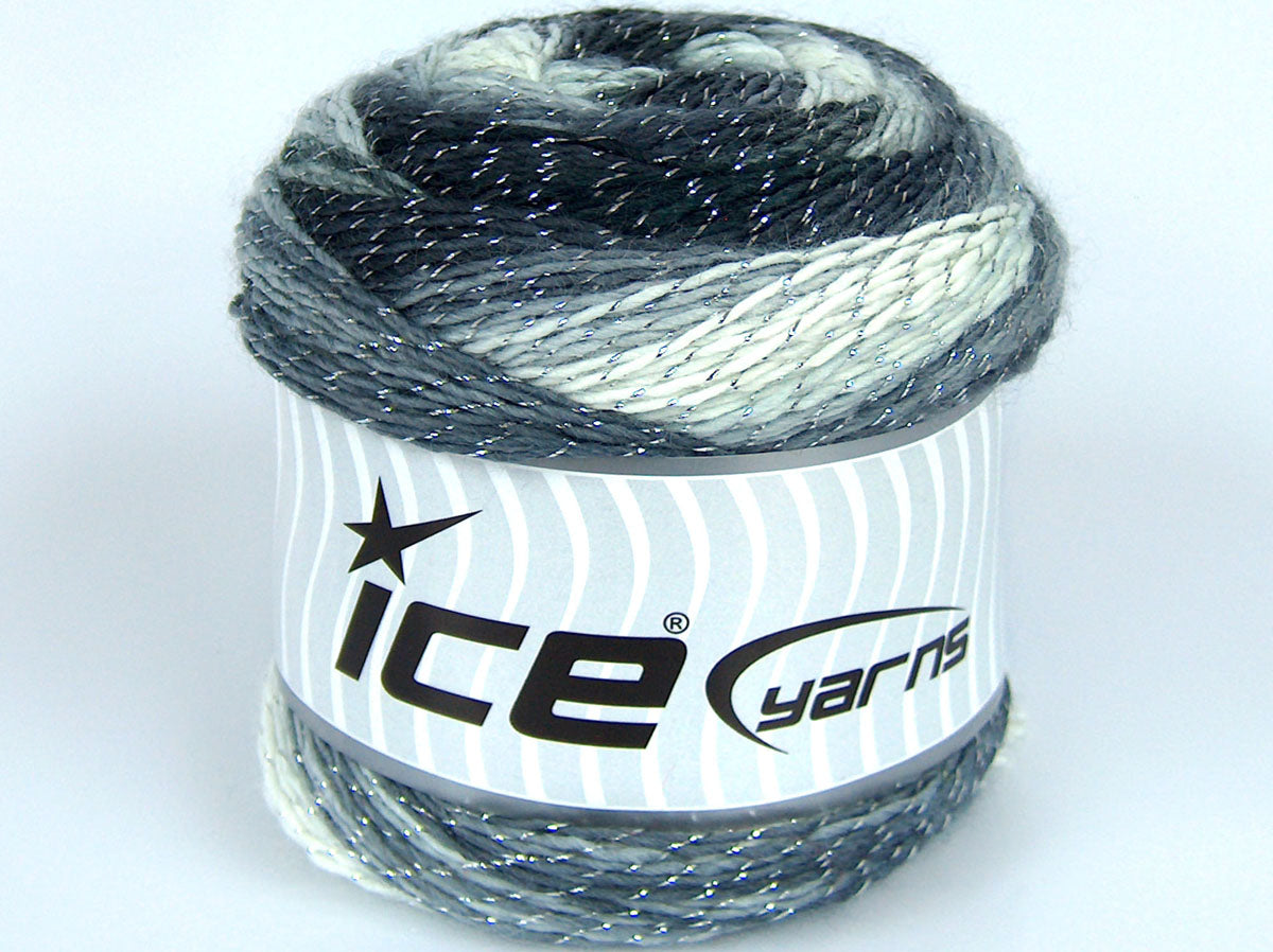 Lot of 2 x 100gr Skeins Ice Yarns CAKES METALLIC (10% Wool) Yarn Grey Shades White