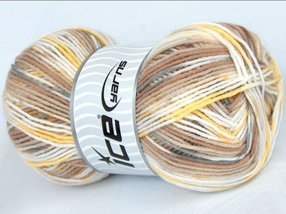Lot of 4 x 80gr Skeins Ice Yarns SALE SELF-STRIPING Yarn Brown Grey Camel White Yellow