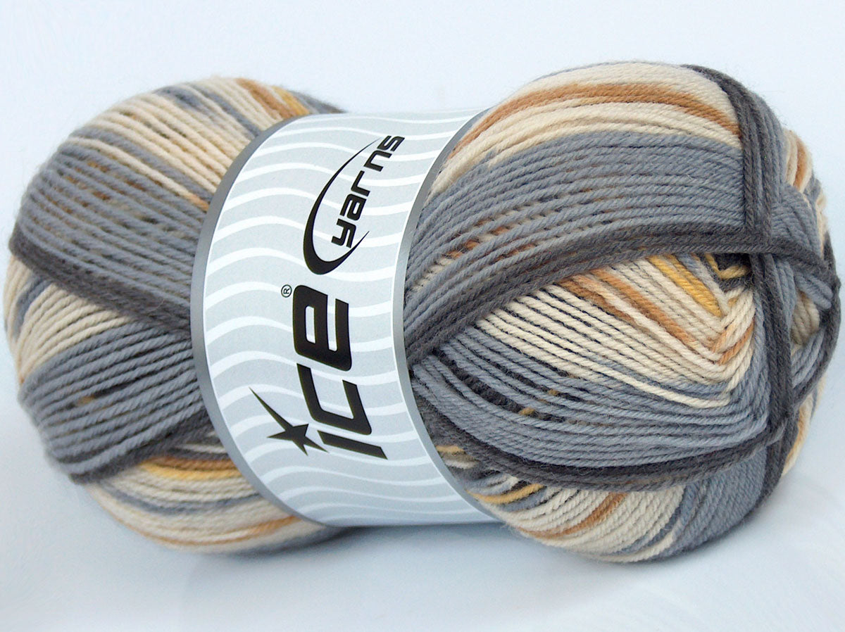 Lot of 4 x 90gr Skeins Ice Yarns SALE SOCK YARN (75% Superwash Wool) Yarn Grey Shades Cream Gold
