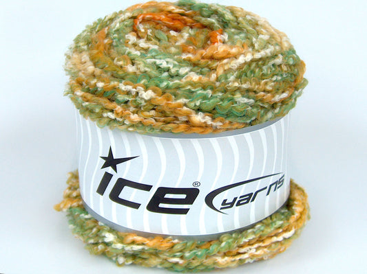 Lot of 3 x 100gr Skeins Ice Yarns CAKES COTTON BOUCLE (50% Cotton) Yarn Green Shades Gold Shades White