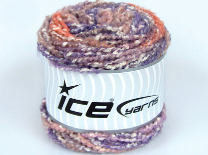 Lot of 3 x 100gr Skeins Ice Yarns CAKES COTTON BOUCLE (50% Cotton) Yarn Lilac Shades Salmon Shades White