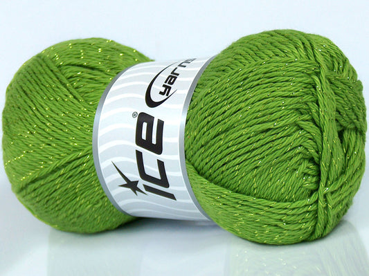 Lot of 4 x 105gr Skeins Ice Yarns PUNE GLITZ (95% Cotton) Yarn Green