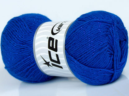 Lot of 4 x 105gr Skeins Ice Yarns PUNE GLITZ (95% Cotton) Yarn Blue