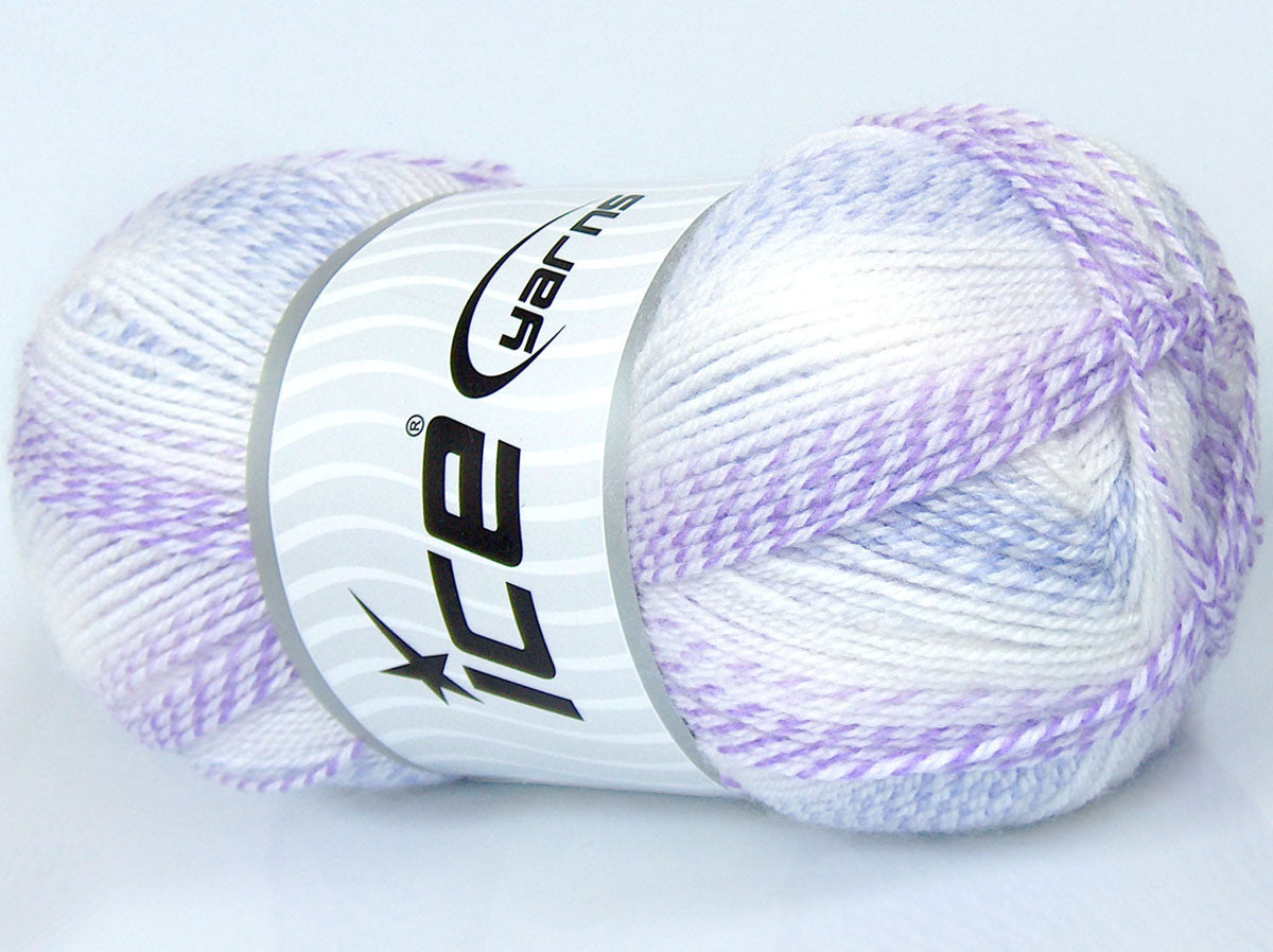 200 gr ICE YARNS SALE SELF-STRIPING Hand Knitting Yarn White Lilac Shades