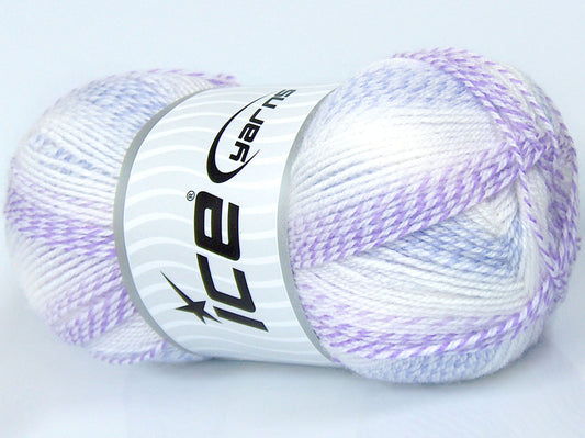 200 gr ICE YARNS SALE SELF-STRIPING Hand Knitting Yarn White Lilac Shades