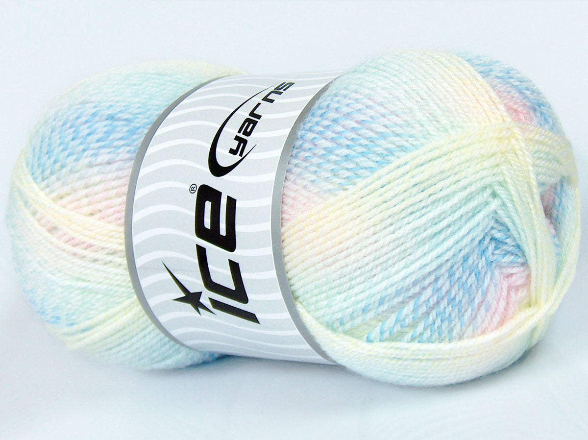 200 gr ICE YARNS SALE SELF-STRIPING Hand Knitting Yarn White Blue Green Pink