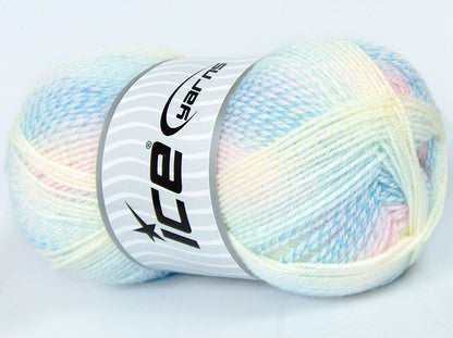 200 gr ICE YARNS SALE SELF-STRIPING Hand Knitting Yarn White Blue Green Pink