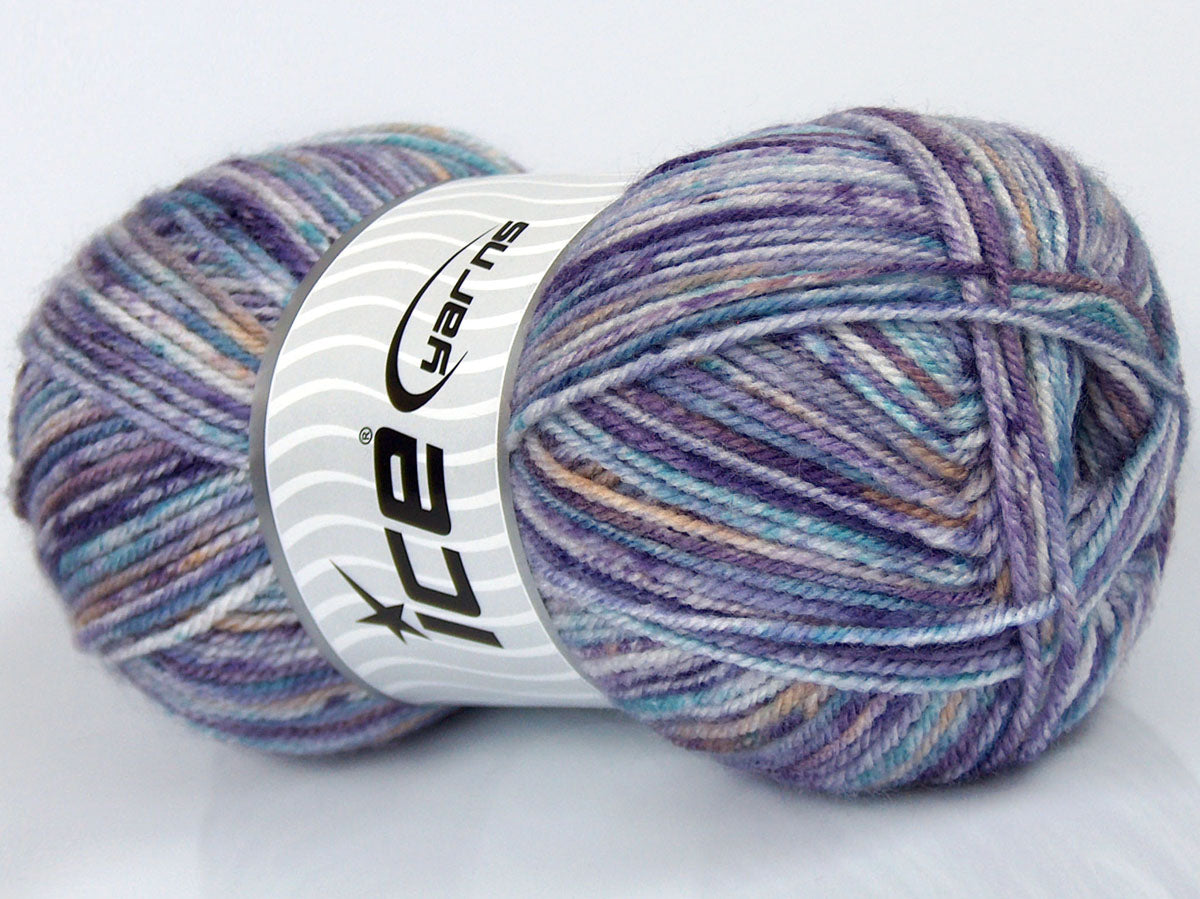 Lot of 4 x 100gr Skeins Ice Yarns SALE SELF-STRIPING Yarn Lilac Shades Turquoise White Camel