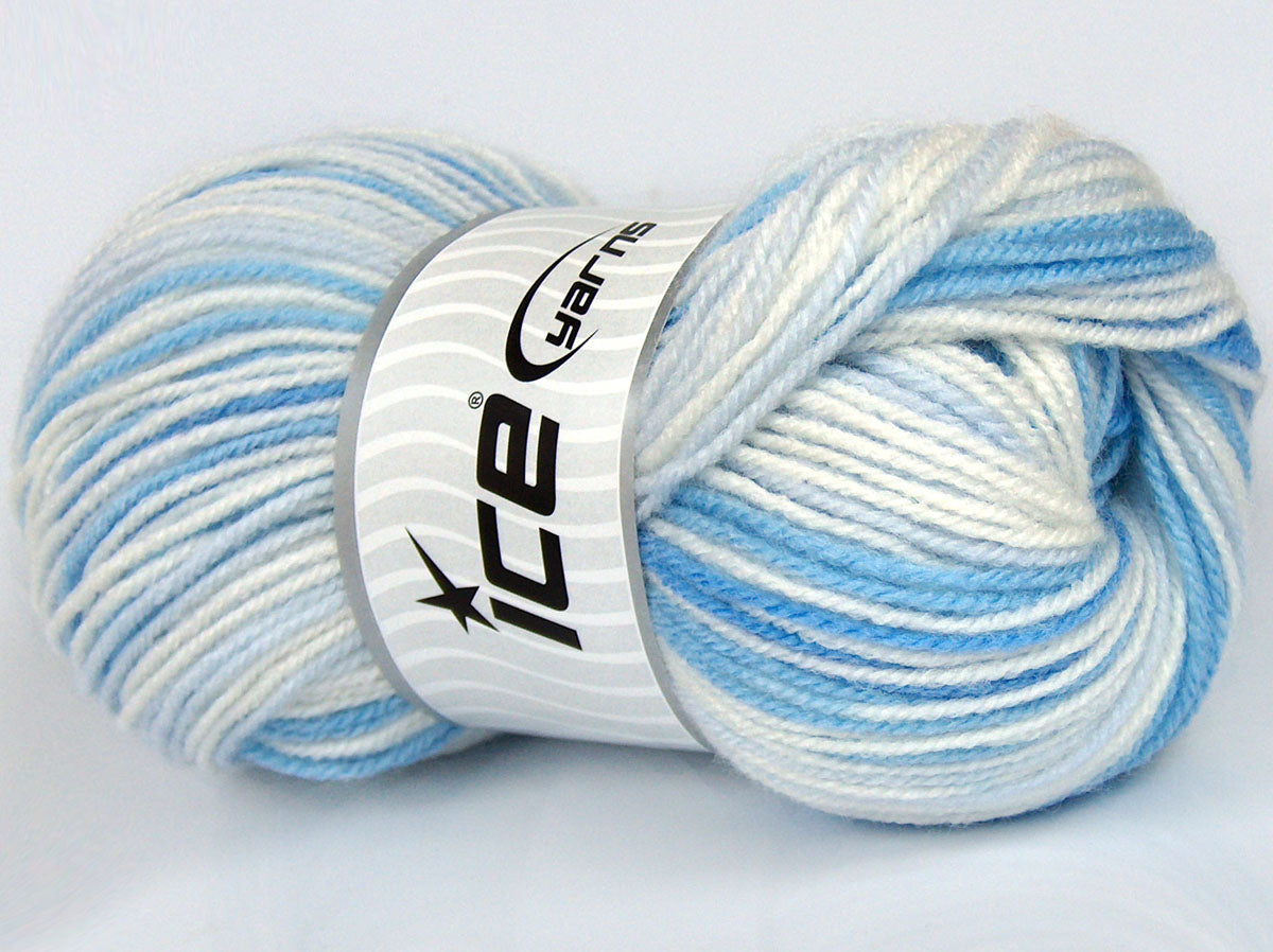 Lot of 4 x 85gr Skeins Ice Yarns SALE SELF-STRIPING Yarn Blue Shades White Light Lilac