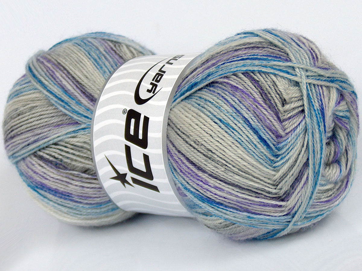 Lot of 4 x 100gr Skeins Ice Yarns SILK SOCK (10% Silk 35% Superwash Wool) Yarn Blue Shades Lilac Shades Anthracite Black
