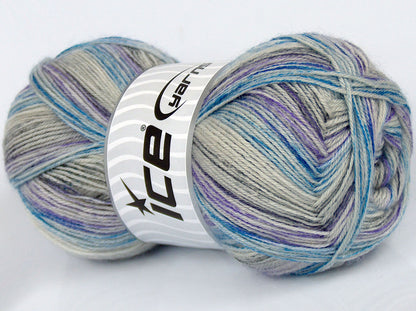 Lot of 4 x 100gr Skeins Ice Yarns SILK SOCK (10% Silk 35% Superwash Wool) Yarn Blue Shades Lilac Shades Anthracite Black