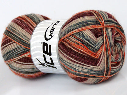 Lot of 4 x 100gr Skeins Ice Yarns SILK SOCK (10% Silk 35% Superwash Wool) Yarn Orange Burgundy Cream Anthracite Black