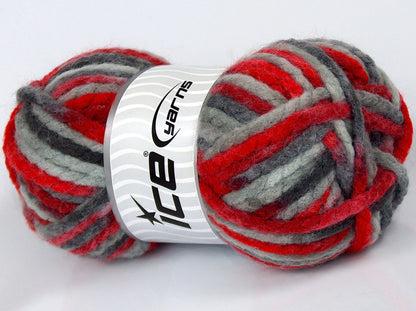Lot of 2 x 100gr Skeins Ice Yarns SALE SELF-STRIPING Yarn Grey Shades Red Shades