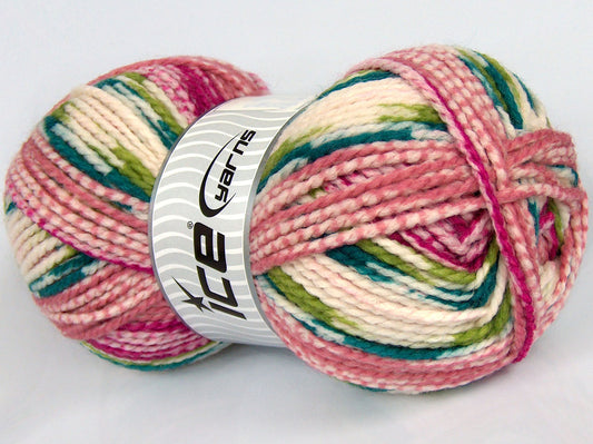 200 gr ICE YARNS SALE SELF-STRIPING Yarn Pink White Green Shades Fuchsia