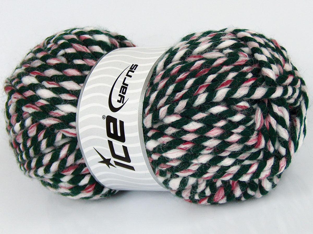 Lot of 2 x 150gr Skeins Ice Yarns SALE WINTER (10% Wool) Yarn White Green Fuchsia