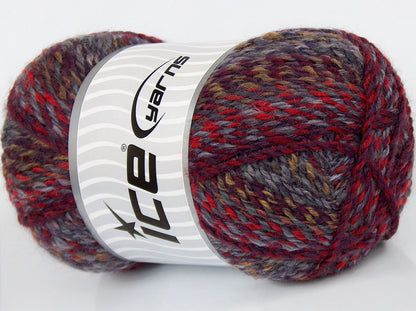 190 gr ICE YARNS SALE SELF-STRIPING Hand Knitting Yarn Grey Red Burgundy Camel