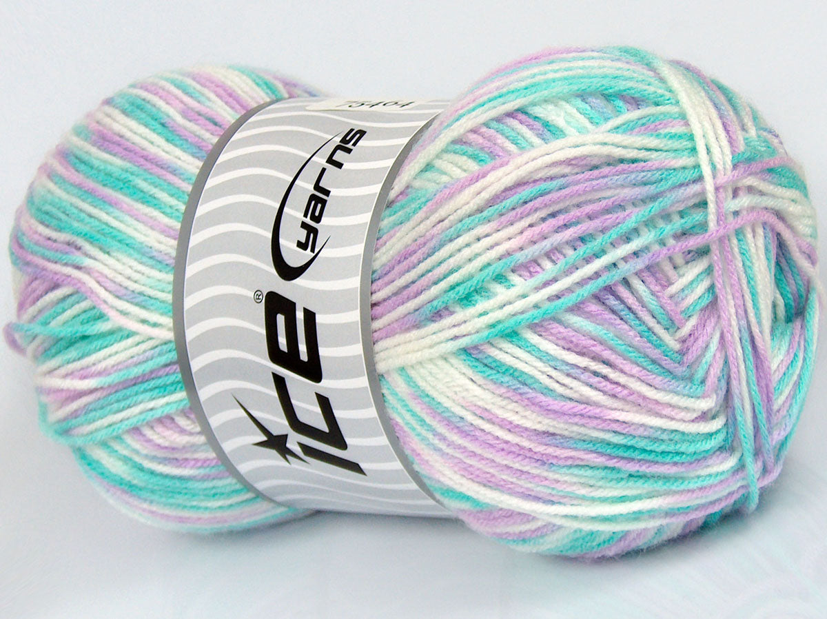 270 gr ICE YARNS SALE SELF-STRIPING Hand Knitting Yarn Turquoise White Lilac