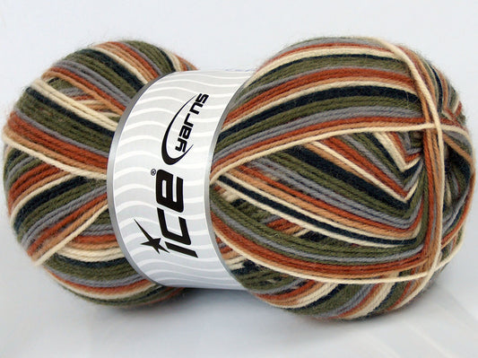 220 gr ICE YARNS SALE SOCK YARN (75% Superwash Wool) Yarn Khaki Navy Brown Cream