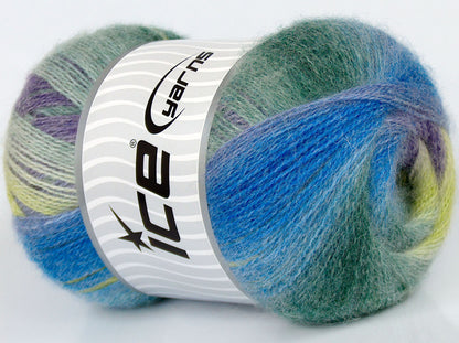 200 gr ICE YARNS SALE MOHAIR-WOOL BLEND (10% Mohair 15% Wool) Yarn Blue Shades Green Shades Purple