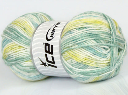 Lot of 3 x 90gr Skeins Ice Yarns SALE BABY Yarn Green Turquoise White