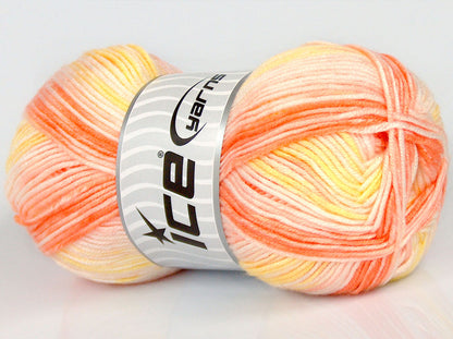 Lot of 4 x 90gr Skeins Ice Yarns SALE SELF-STRIPING Yarn Orange Yellow White