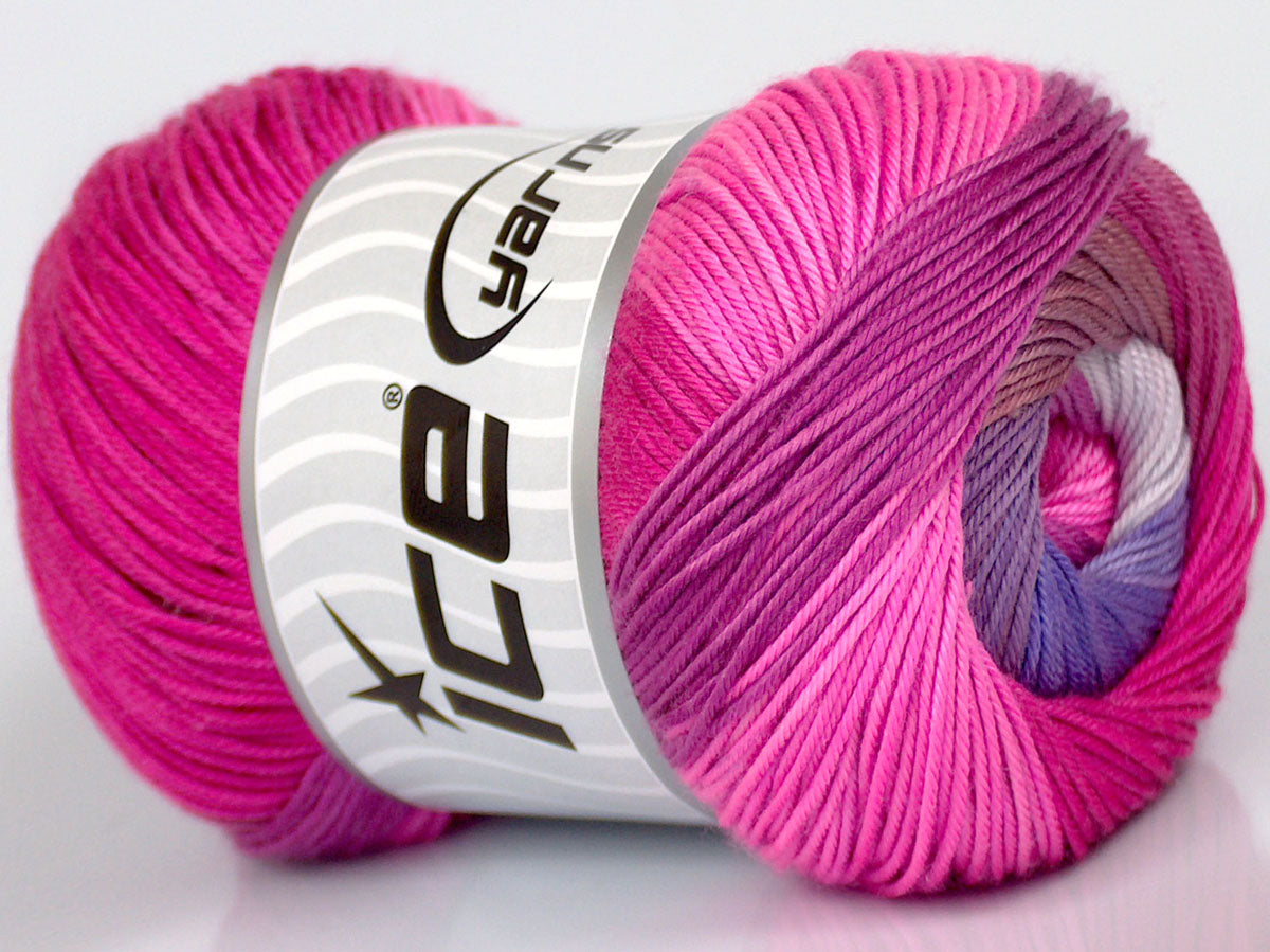 Lot of 4 x 100gr Skeins Ice Yarns GELATO Yarn Pink Shades Purple Shades Light Grey