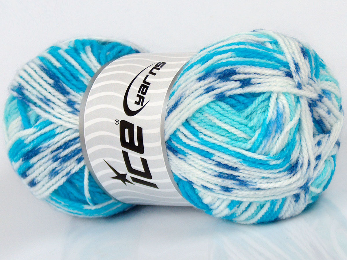 Lot of 3 x 95gr Skeins Ice Yarns SALE SELF-STRIPING Yarn Turquoise Blue White