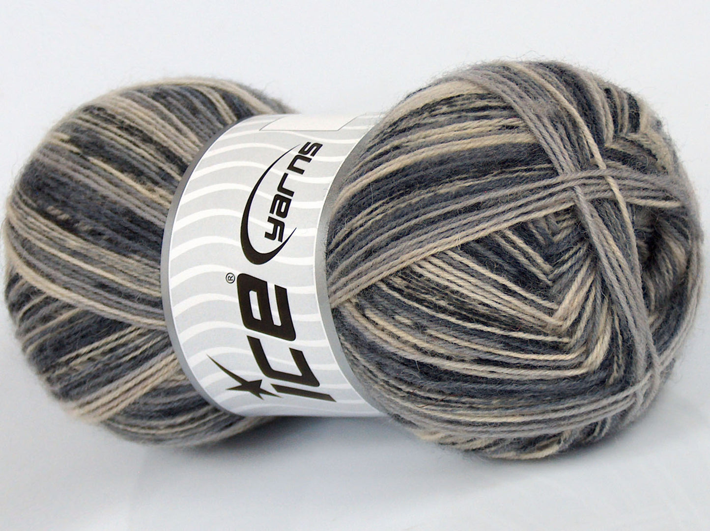 Lot of 4 x 100gr Skeins Ice Yarns VARICOLORED SOCK (75% Superwash Wool) Yarn Grey Shades Cream
