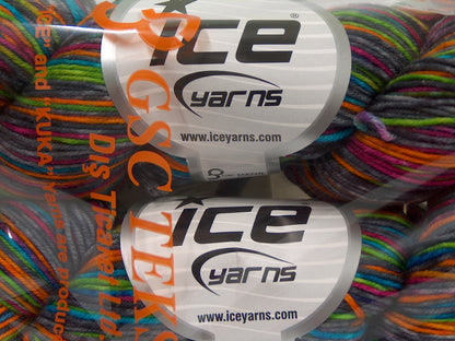 Hand Dyed Sock Merino Grey, Green, Orange, Turquoise, Fuchsia fnt2-68865