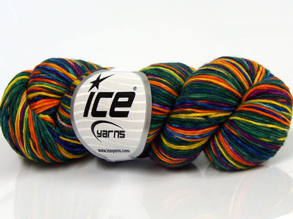 Hand Dyed Sock Merino Green, Orange, Yellow, Gold, Purple, Fuchsia fnt2-68871