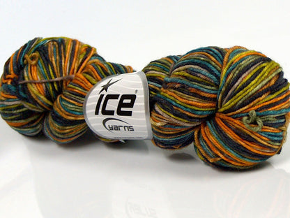 Hand Dyed Sock Merino Gold, Green Shades, Turquoise, Beige fnt2-71170