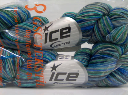 Hand Dyed Sock Merino Blue Shades, Green fnt2-71173