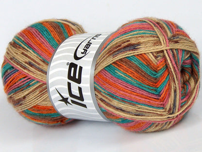 Multicolor Sock Turquoise, Gold, Camel, Pink, Dark Cream fnt2-74857